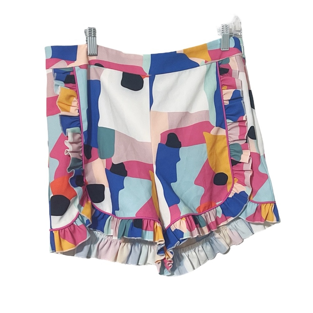 Crosby by Mollie Burch Multicolor Abstract Ruffle Shorts Sz M‎ EUC Summer Spring